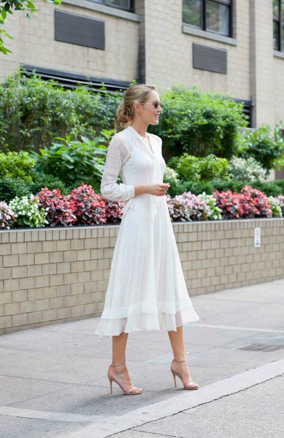 white tea length dress