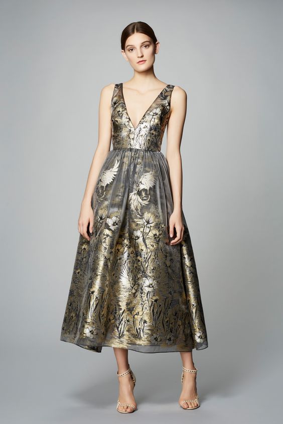 bronze tea length dress