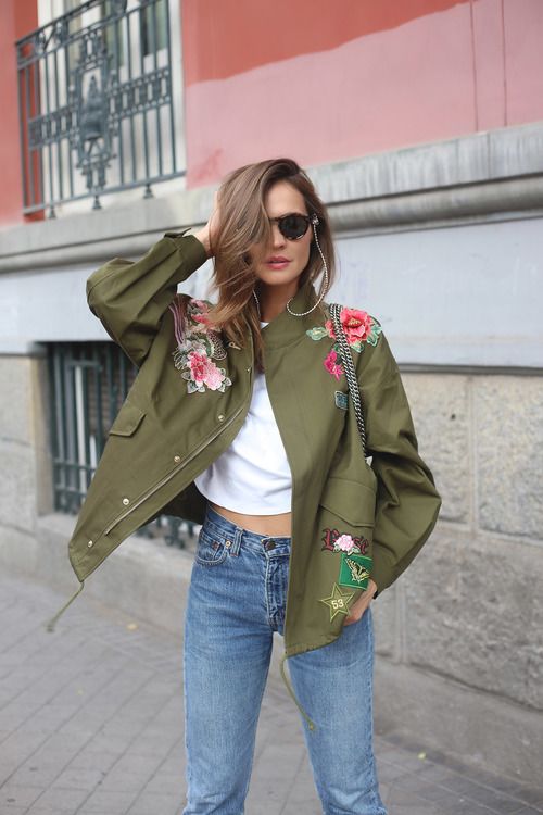 green parka embroidered