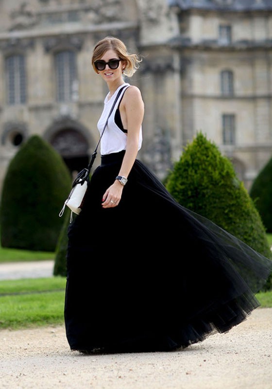 black puffy maxi skirt with high waist