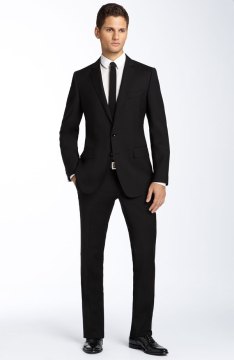 Simple tie + suit + buttoned dress shirt + scared shoes