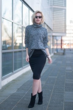 Pencil Skirt Bodycon Outfit - Turtleneck Jumper Roll Neck