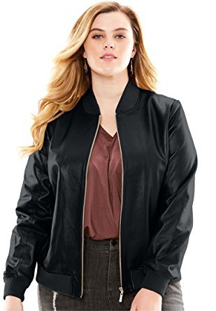black leather bomber jacket with gray top gray jeans