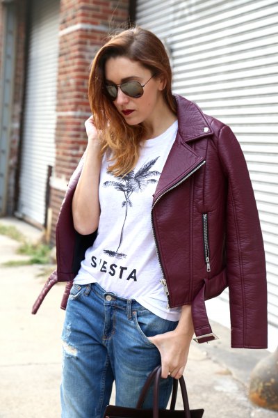 Burgundy Leather Jacket Outfit Ideas for Women – kadininmodasi.org