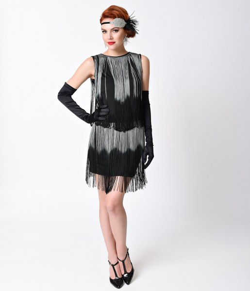 black and silver gatsby style dress