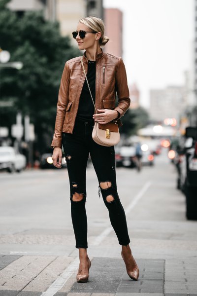 Tan Leather Jacket Outfit Ideas for Women – kadininmodasi.org
