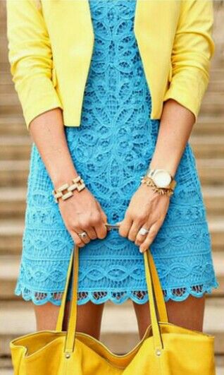 Yellow & sky blue | Turquoise clothes, Blue lace dress outfit .