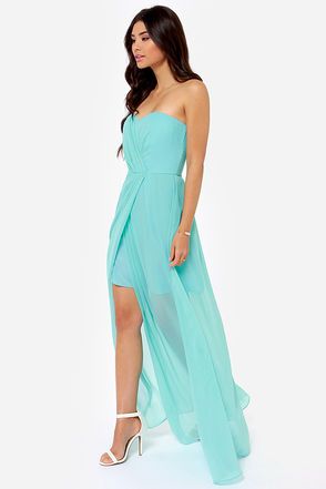 Over the Swoon Strapless Aqua Blue Maxi Dress | Blue bridesmaid .