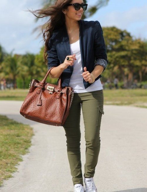 Women's Military Style Khaki Pants | How to wear white jeans, How .