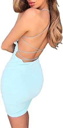 Amazon.com: Eliacher Backless Dress Women's Spaghetti Strap Sexy .