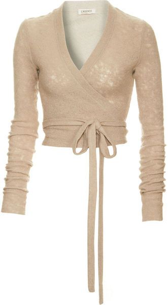 L'Agence Beige Ballerina Wrap Sweater. Wool blend long sleeve wrap .