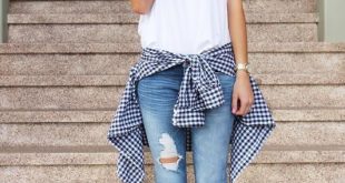 Women's Casual Style // ripped jeans,white t-shirt, sneakers .