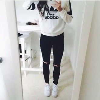 Adidas | Casual outfits, Adidas outfit, Ripped skinny jea
