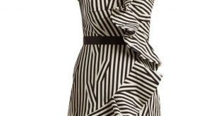 Self-portrait One-shoulder striped dress (£385) ❤ liked on .