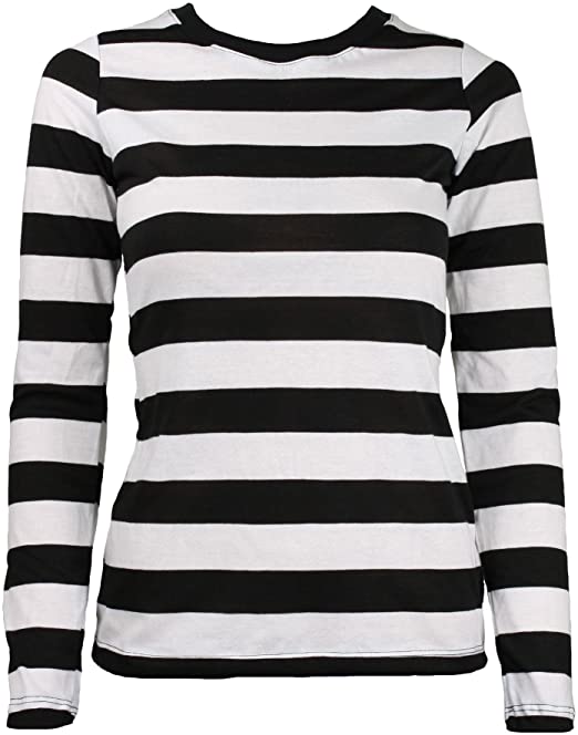 Largemouth Women's Long Sleeve Striped Shirt Black/White at Amazon .