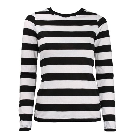 Tragic Mountain - Long Sleeve Black White Striped Women's Shirt .