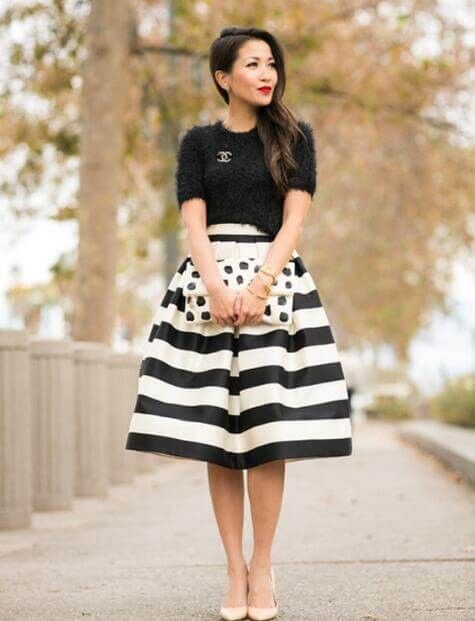 Black And White Stripe High Waist A-line Skirt | Fashion, Stripe .