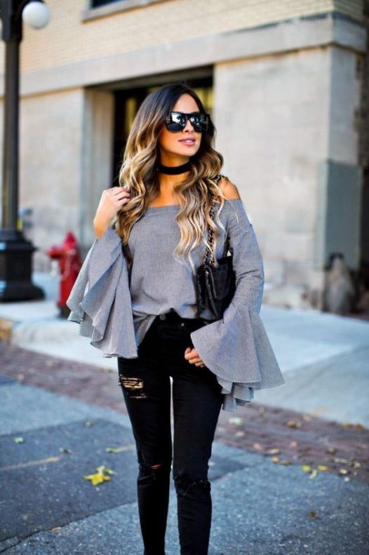 15 Cute Bell Sleeve Top Outfits You Need | Bell sleeve top outfit .