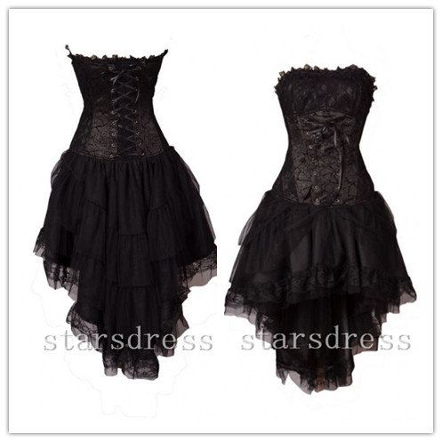 Black Corset High Low Gothic Party Dress Strapless Short Black .