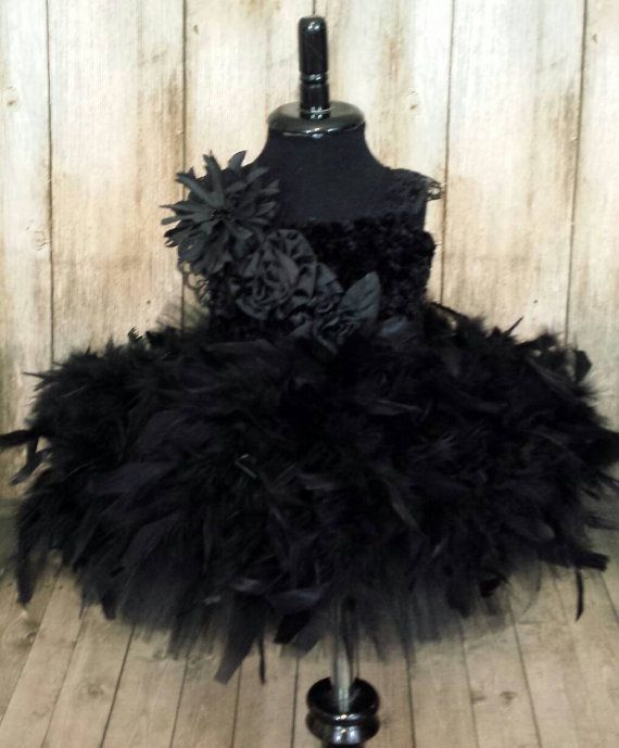 Black swan black feather tutu dress pagean by TheMuseCreations .