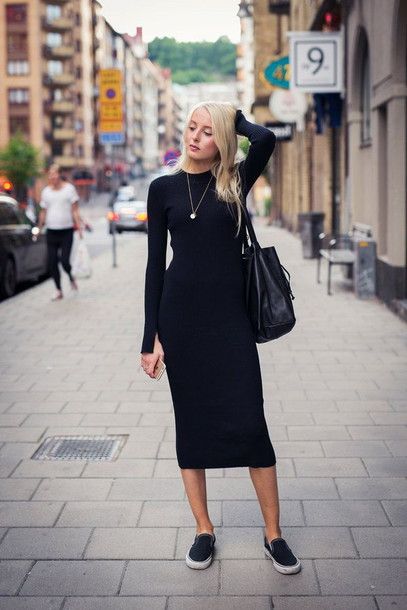 Black Long Sleeve Midi Dress Outfit Ideas