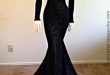 Long-sleeved High-necked Black Mermaid Gown | Prom dresses long .