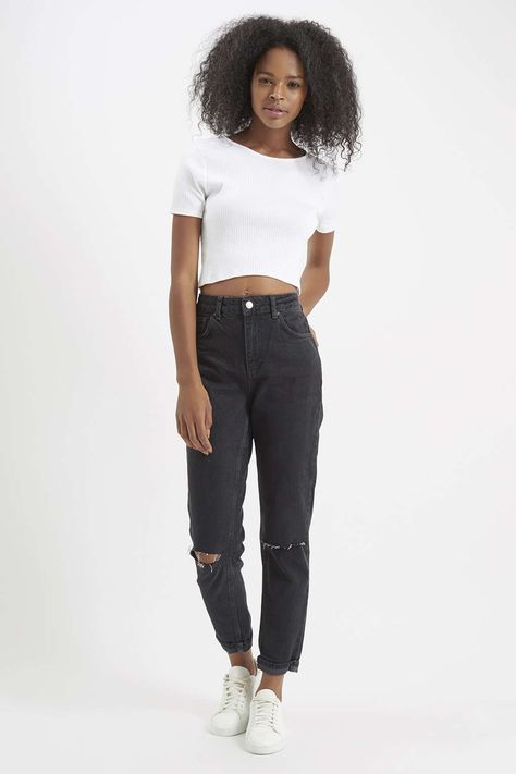MOTO Washed Black Ripped Mom Jeans | Ripped mom jeans, Mom jea