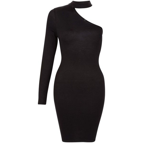 Influence Black Choker One Shoulder Dress ($25) ❤ liked on .