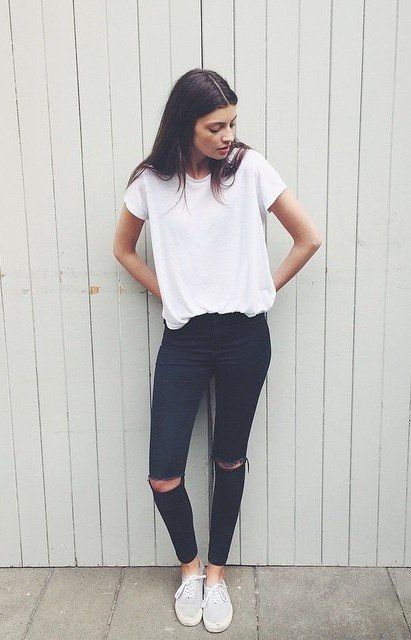 200+ Cute Ripped Jeans Outfits For Winter 2017 | Basic outfits .