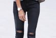 summer outfits Grey Knit + Black Ripped Skinny Jeans | Fashion .