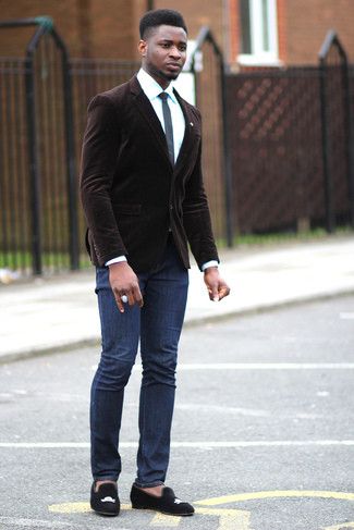 How To Wear a Brown Blazer With Black Suede Loafers For Men (8 .