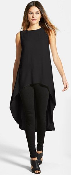 Eileen Fisher Plus Size Sleeveless High-Low Silk Crepe Tunic .