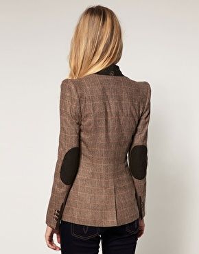 Ted Baker Checked Sharp Shoulder Blazer with Suede Elbow Patches .
