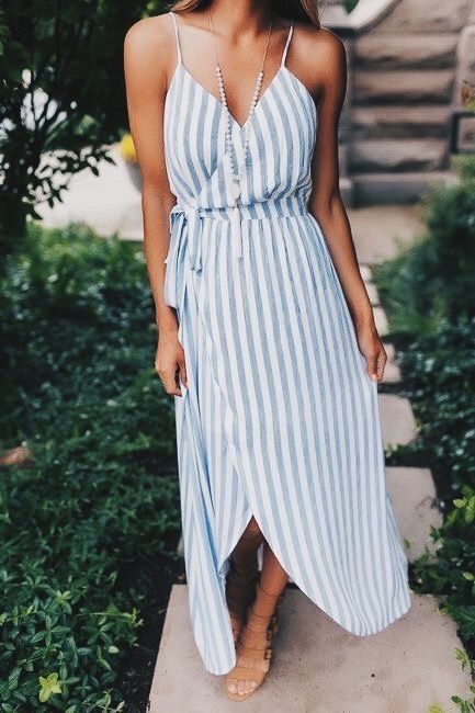 Blue and white striped dress | Wedding guest dress summer, Fashion .