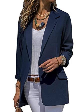 YUNY Women's Modern Fit Longline Sharp Shoulder Jacket Blazer Blue .