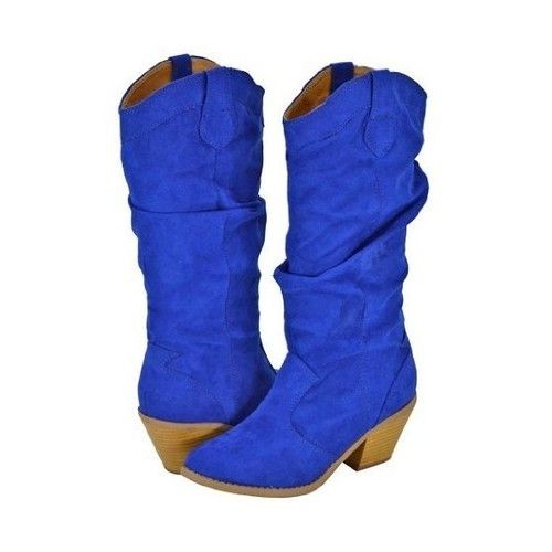 Qupid Muse-01Xx Royal Blue Faux Suede Women Cowboy Boots | Blue .