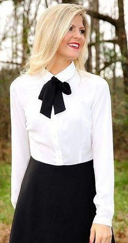 In Proper Work Outfit With White Shirt Black Bow And Skirt | Women .