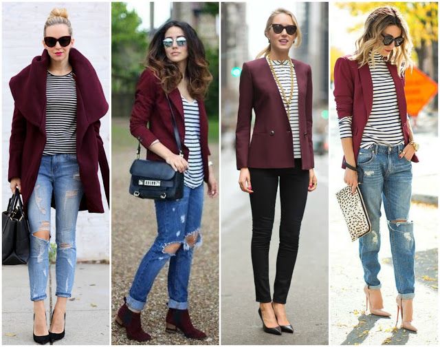 Outfit Planning: Burgundy Jacket 4 Ways in 2020 | Blazer outfits .