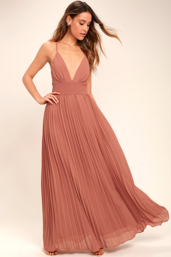 Stunning Rusty Rose Dress - Pleated Maxi Dress - Pink Gown - $78.
