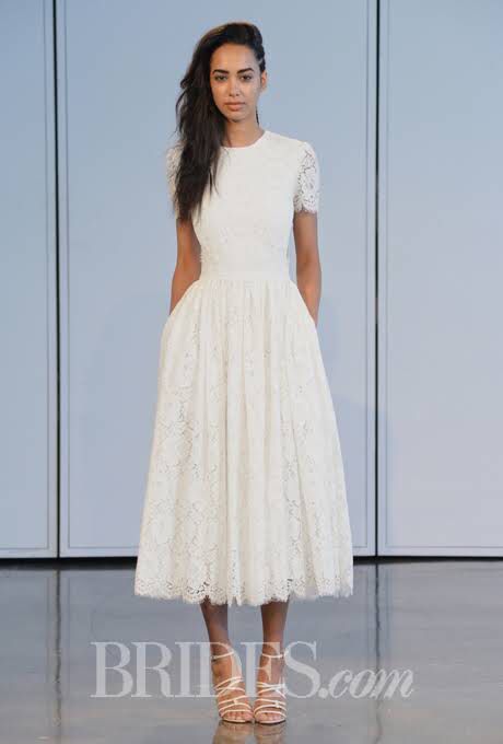 Calf length white dress with cap sleeves | Short sleeve wedding .