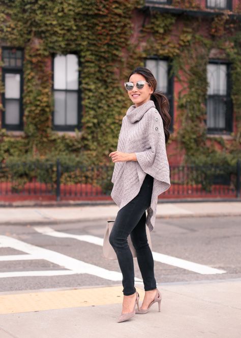 Fall wardrobe: the poncho sweater (options for petites) | Poncho .