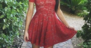 Stylish A-Line Off-Shoulder Red Lace Short Homecoming Dress | Red .