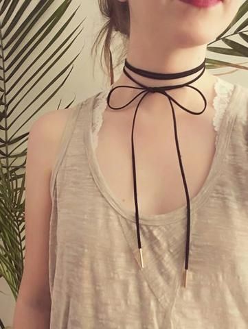Laura Suede Leather Tie Up Wrap Choker Necklace | Acessórios, Look .