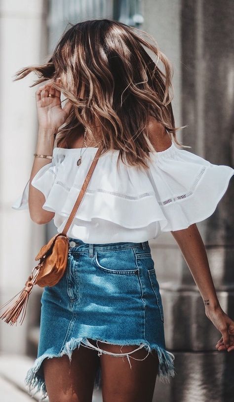 Summer Style - off the shoulder top + denim skirt - yes or no .