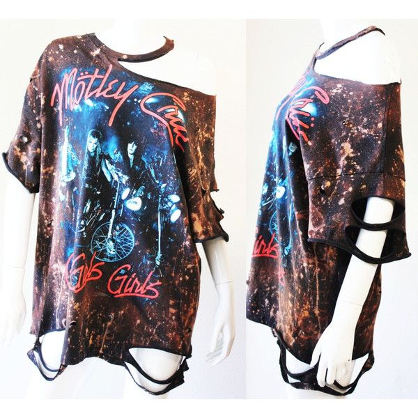 Motley Crue Starry Sky Bleached Distressed Shirt Dress or Tunic S .