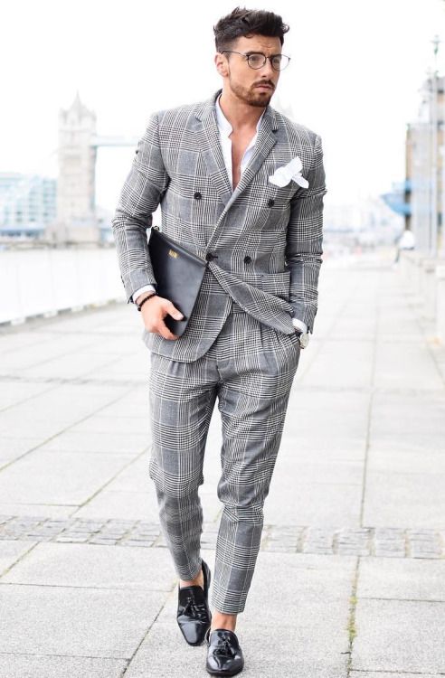 somehow making it look casual .. menswear, plaid suit, double .