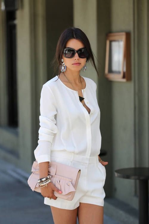 All white outfit. Dressy shorts. Summer dress up | Fashion, White .