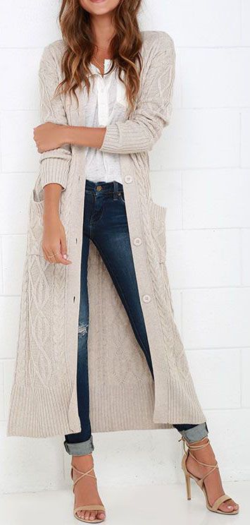Beige Long Cardigan Sweater ❤︎ #fall #fashion #inspiration .