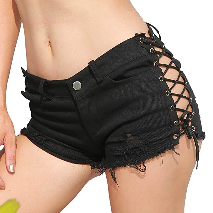 Amazon.com: Women's Sexy Bandage Shorts Low Waist Denim Short .