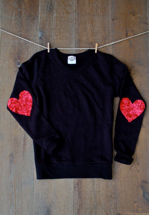 Valentine Shirts. Sequin Heart Elbow Patch. Sweatshirt. Valentines .